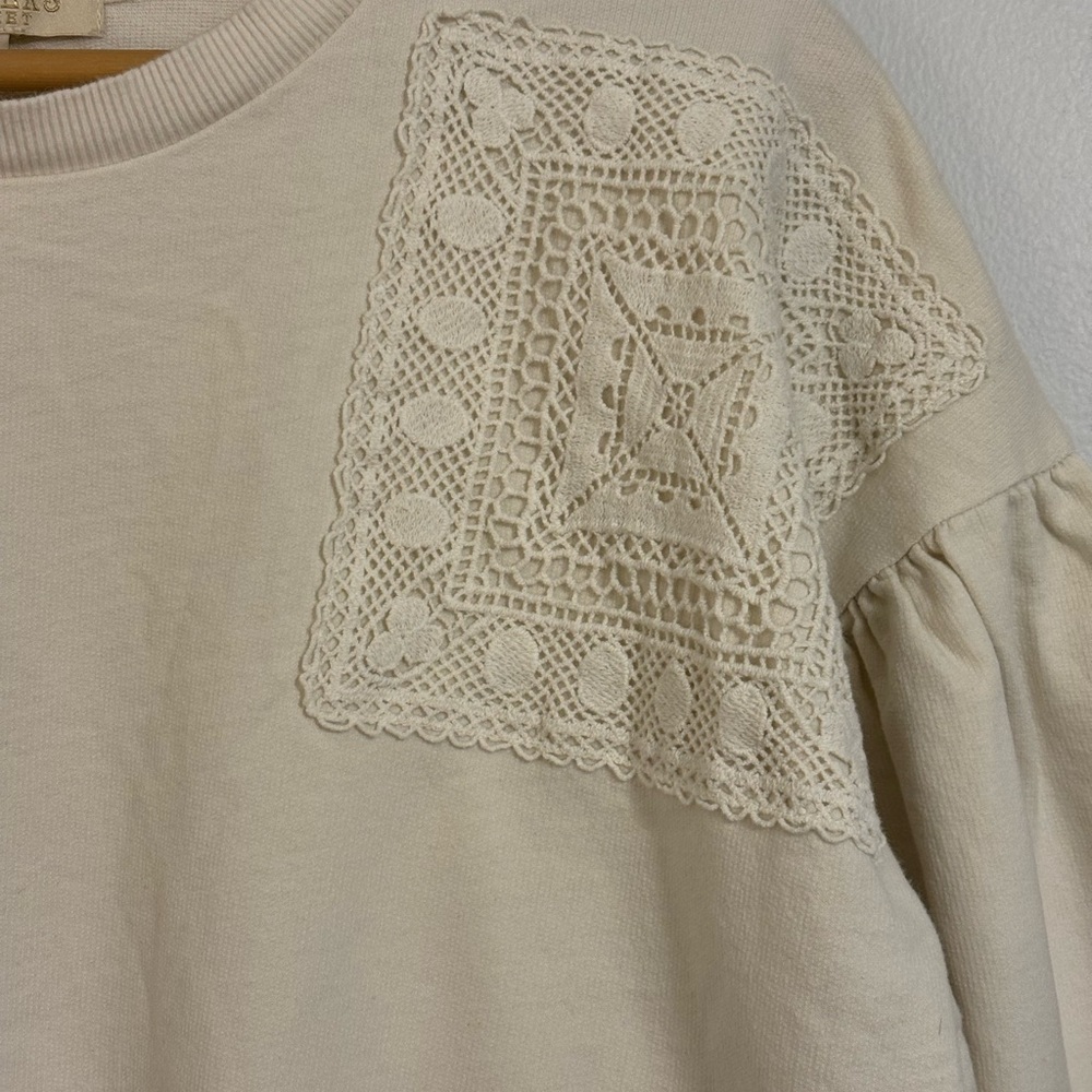 Cream Crochet Lace Patch Sweatshirt - Picture 3 of 12